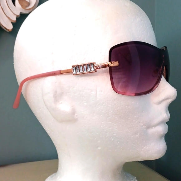 Rose Tinted Shield Sunglasses w crystal accents 🍀 - Picture 3 of 9